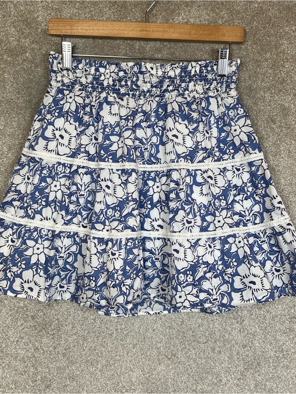 J Crew Skirt Womens Small Blue Floral Cotton Flare Lined Elastic Waist- 5045